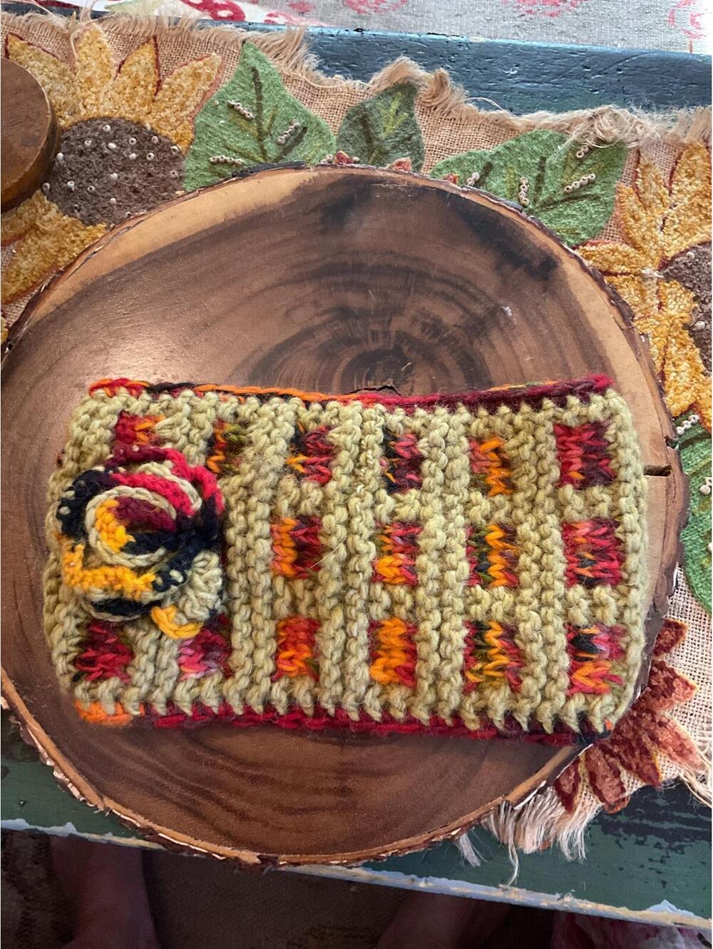 Cozy Handmade Wool Knitted Headband with Floral Accent